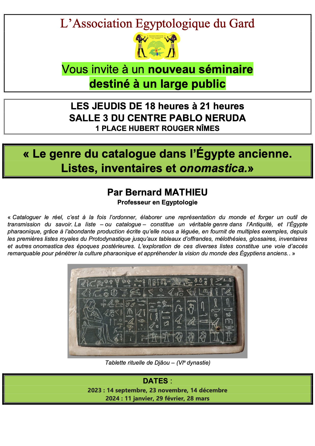 Affiche séminaire B Mathieu Catalogue